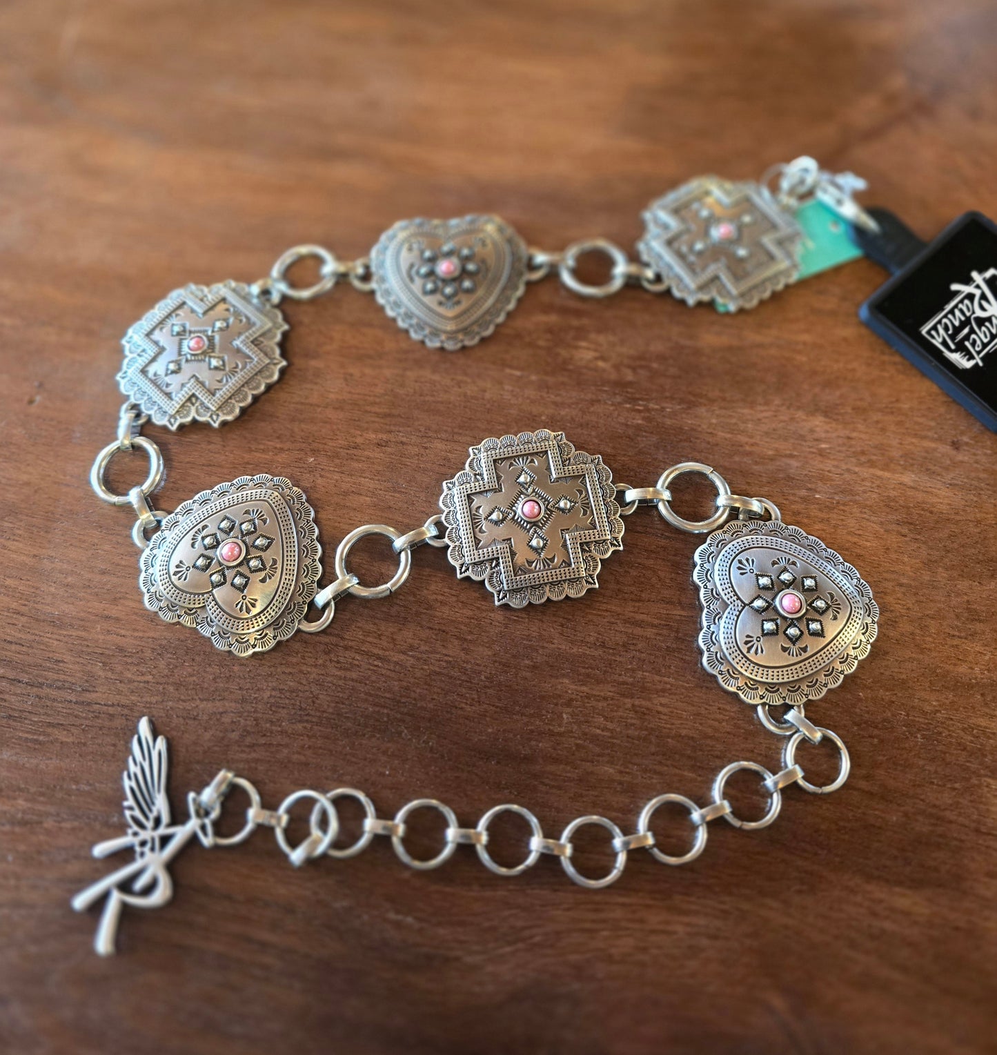 1/2" Heart Cross Concho Girls Belt Pink