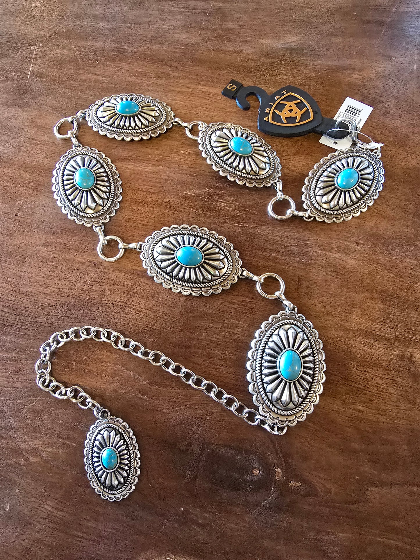 Oval Turquoise Chain Belt Silver