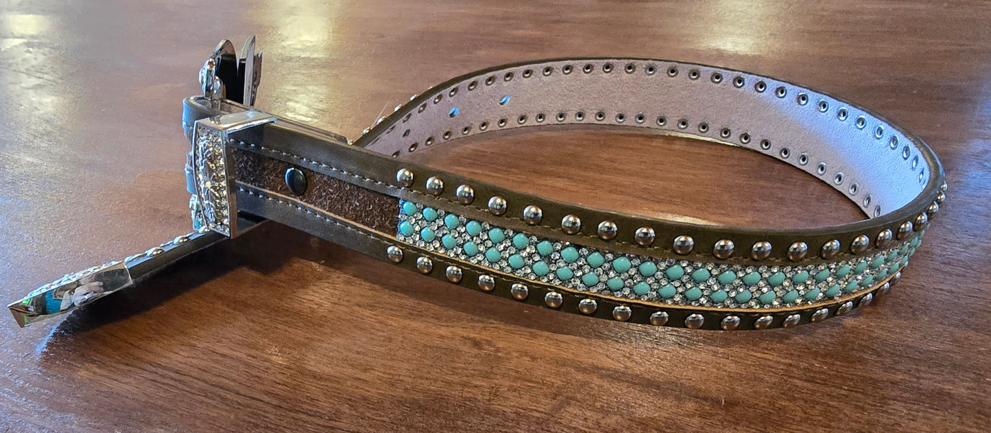 1 1/4" Bead Inlay Stn Trim TQ Girls Belt