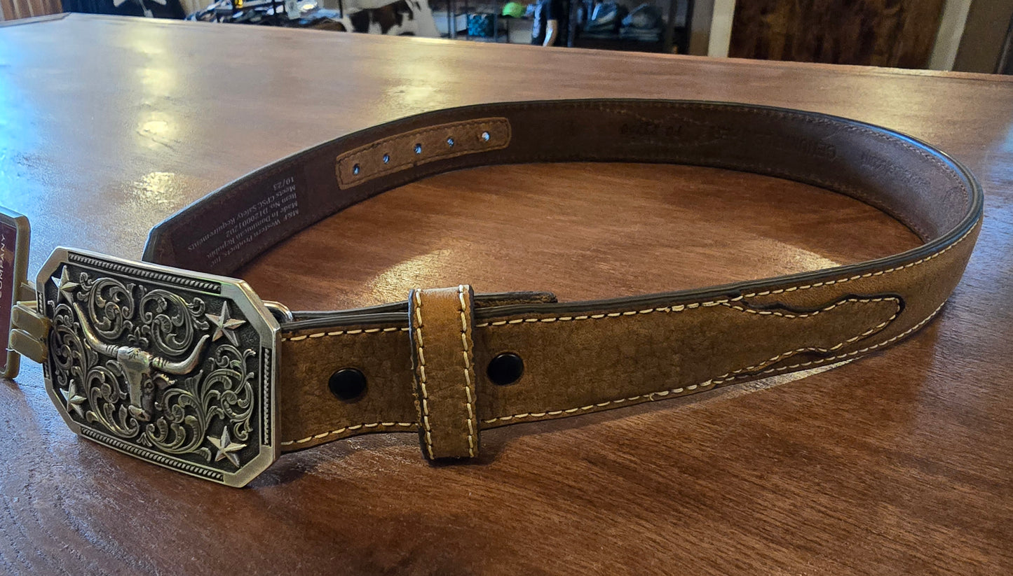 1 14" Longhorn Buckle Brown Boys Belt