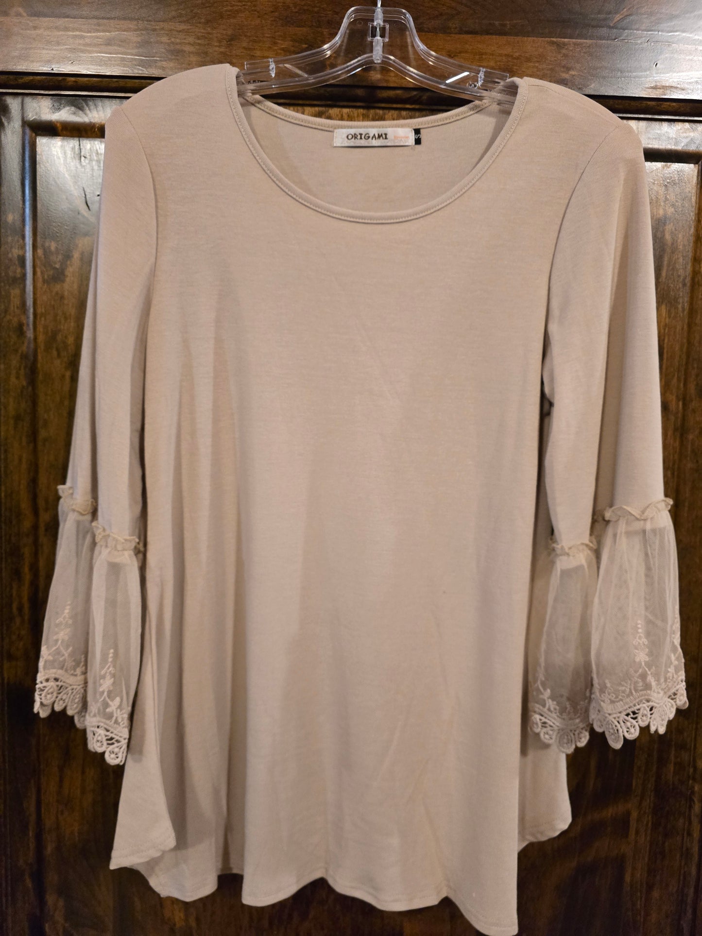 Tunic Top with Lace Trimming Taupe