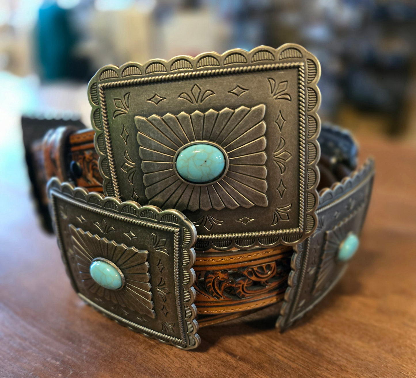 1 1/2" Pierced Rectangle Conchos Tan