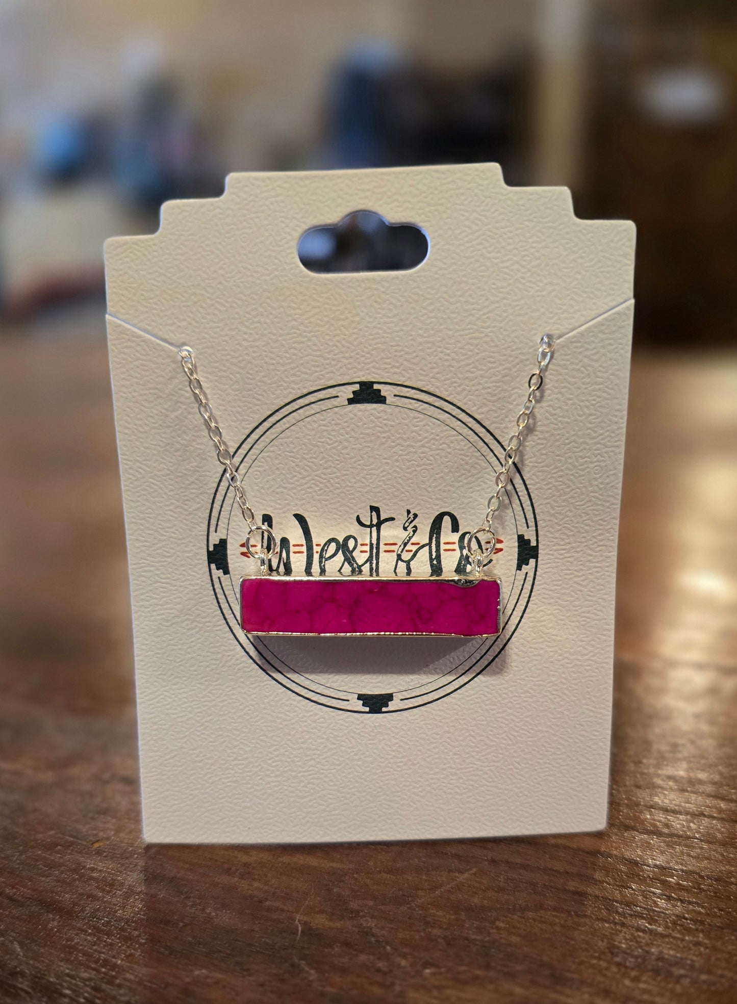 Dainty Silver Necklace with Pink Bar