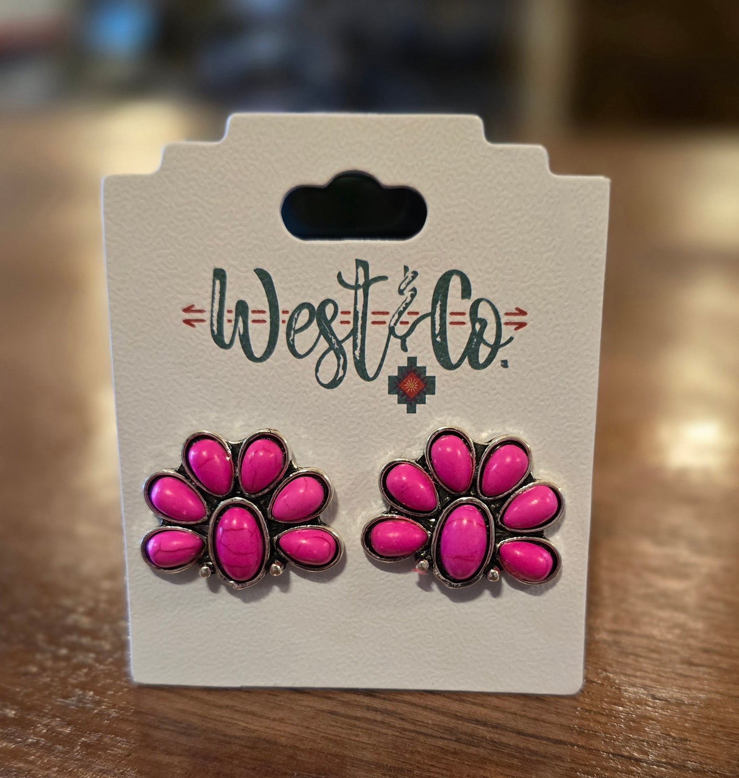 Half Flower Pink Post Earrings