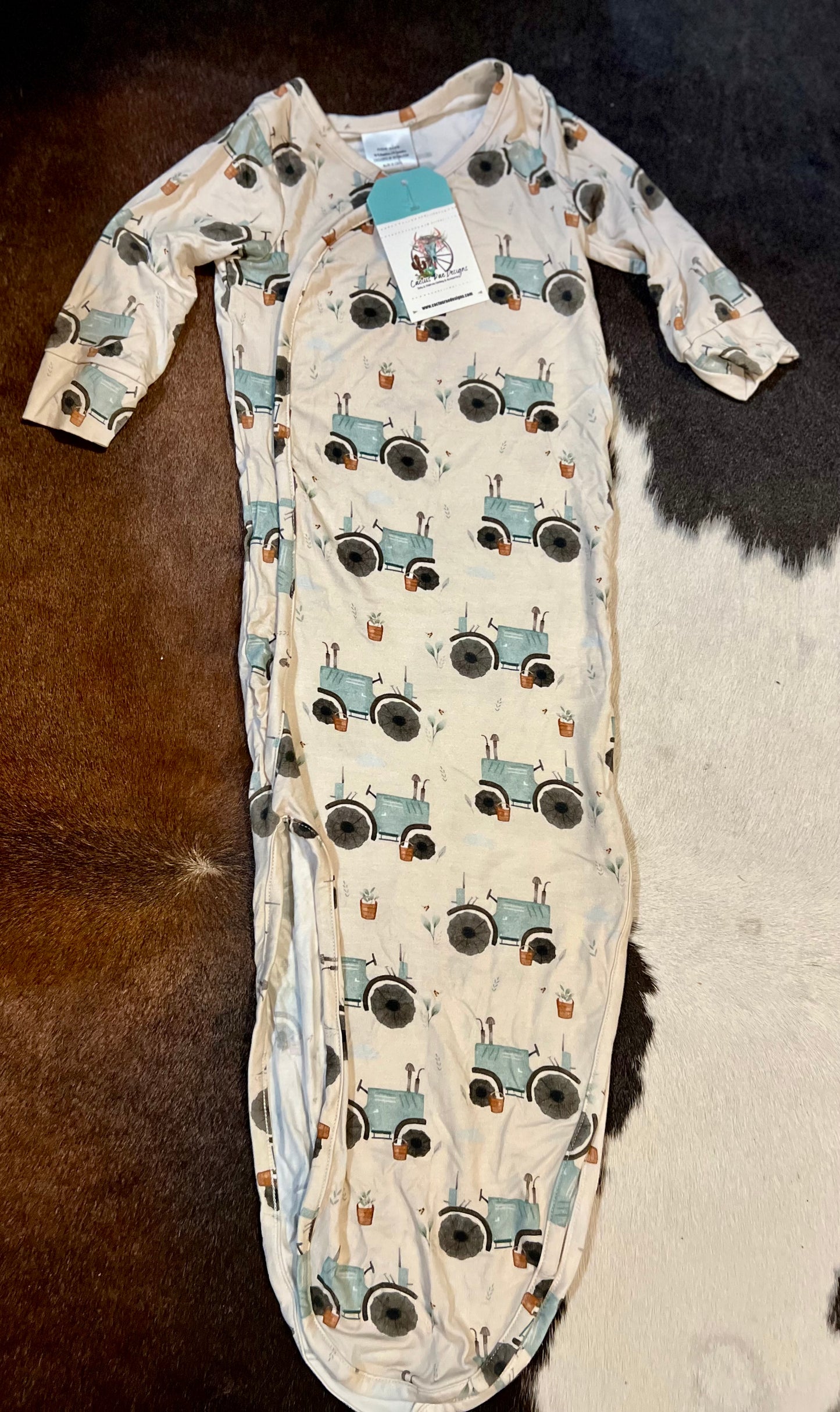 Tractor Print Bamboo Baby Gown