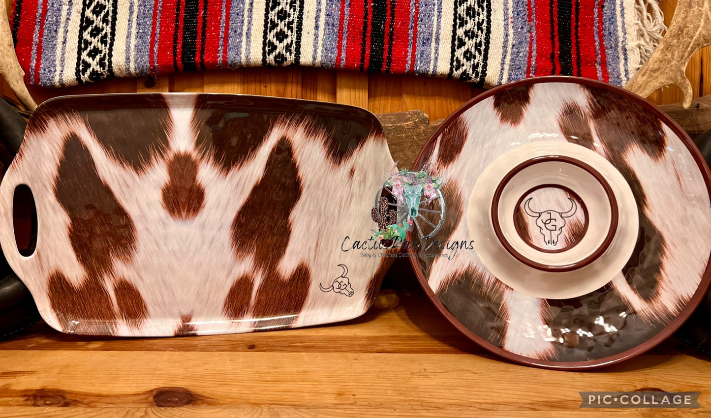 Cowhide Melamine Chip N Dip Platter 14.5in