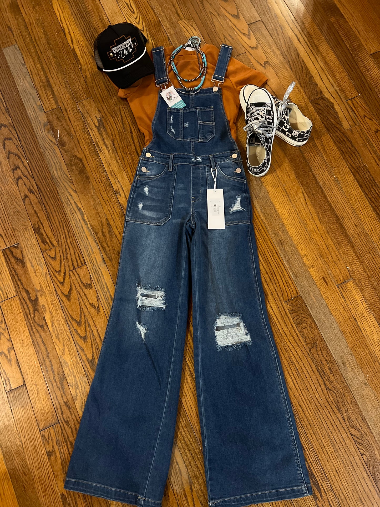 Wide Leg-Front Patch Pocket Overalls