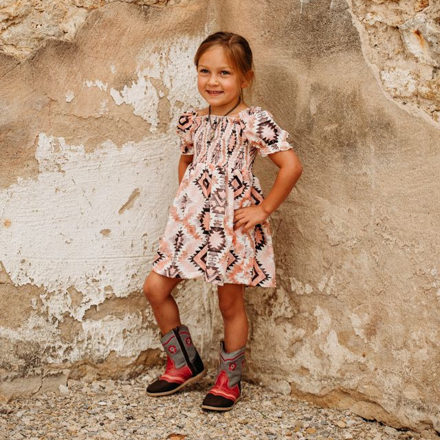 Aztec Flutter Sleeve Dress