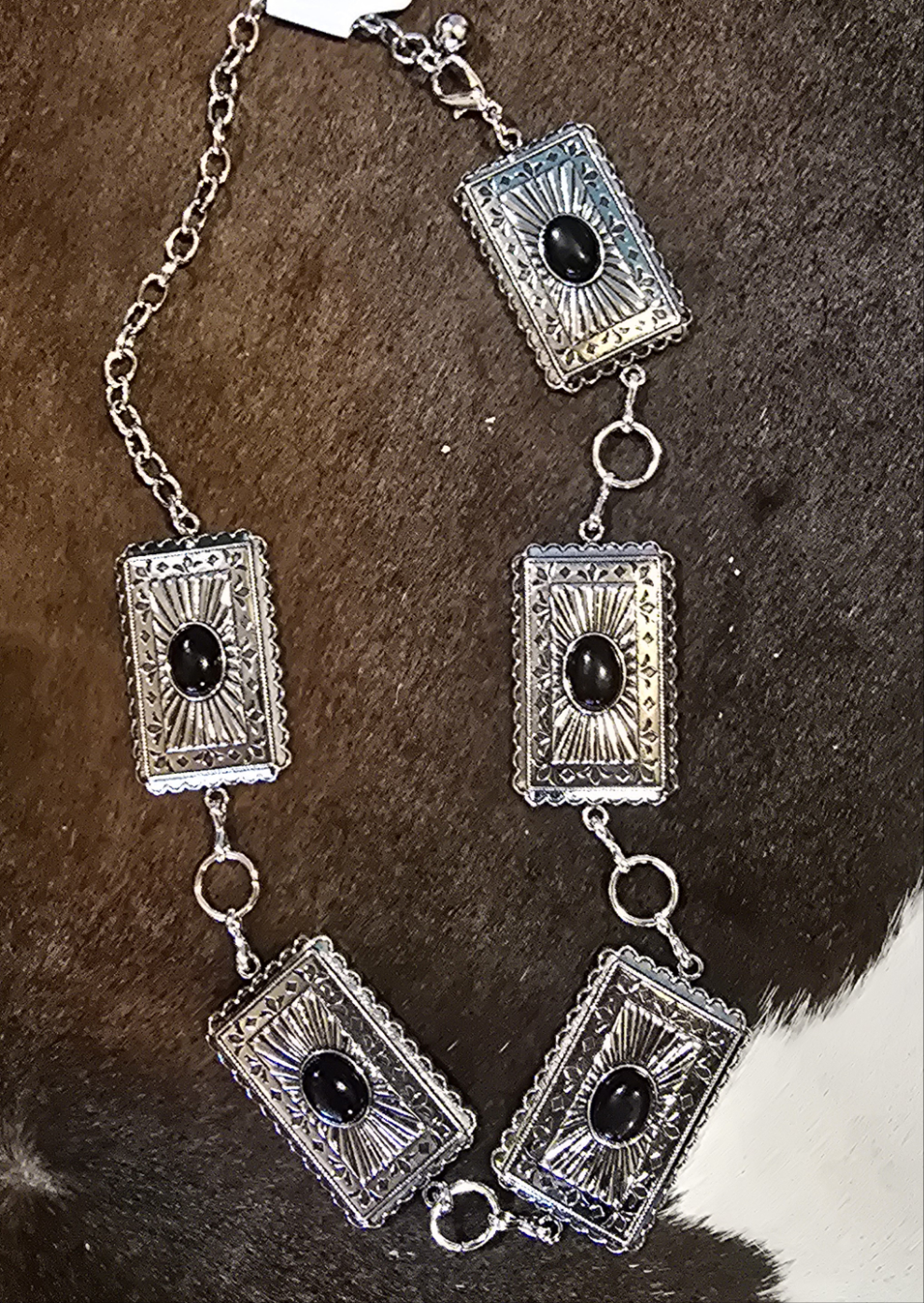 Rectangle Belt with Black Stone Concho