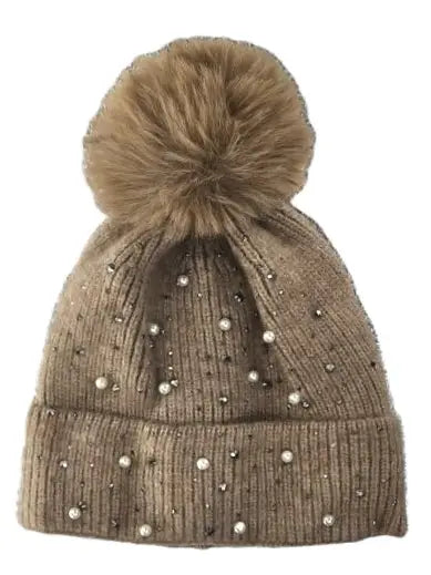 Winter Beanie with Rhinestones and Pearl Beads