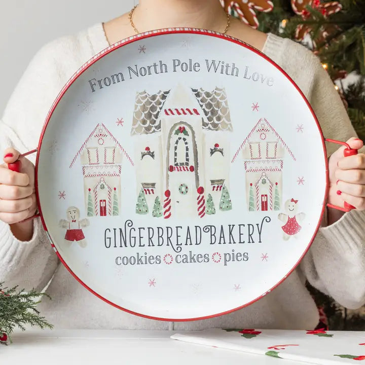 Multicolor Metal Gingerbread Serving Tray For Christmas