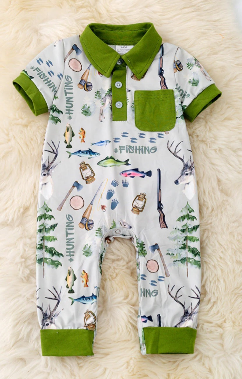 Deer Hunt" Side pocket boys baby romper