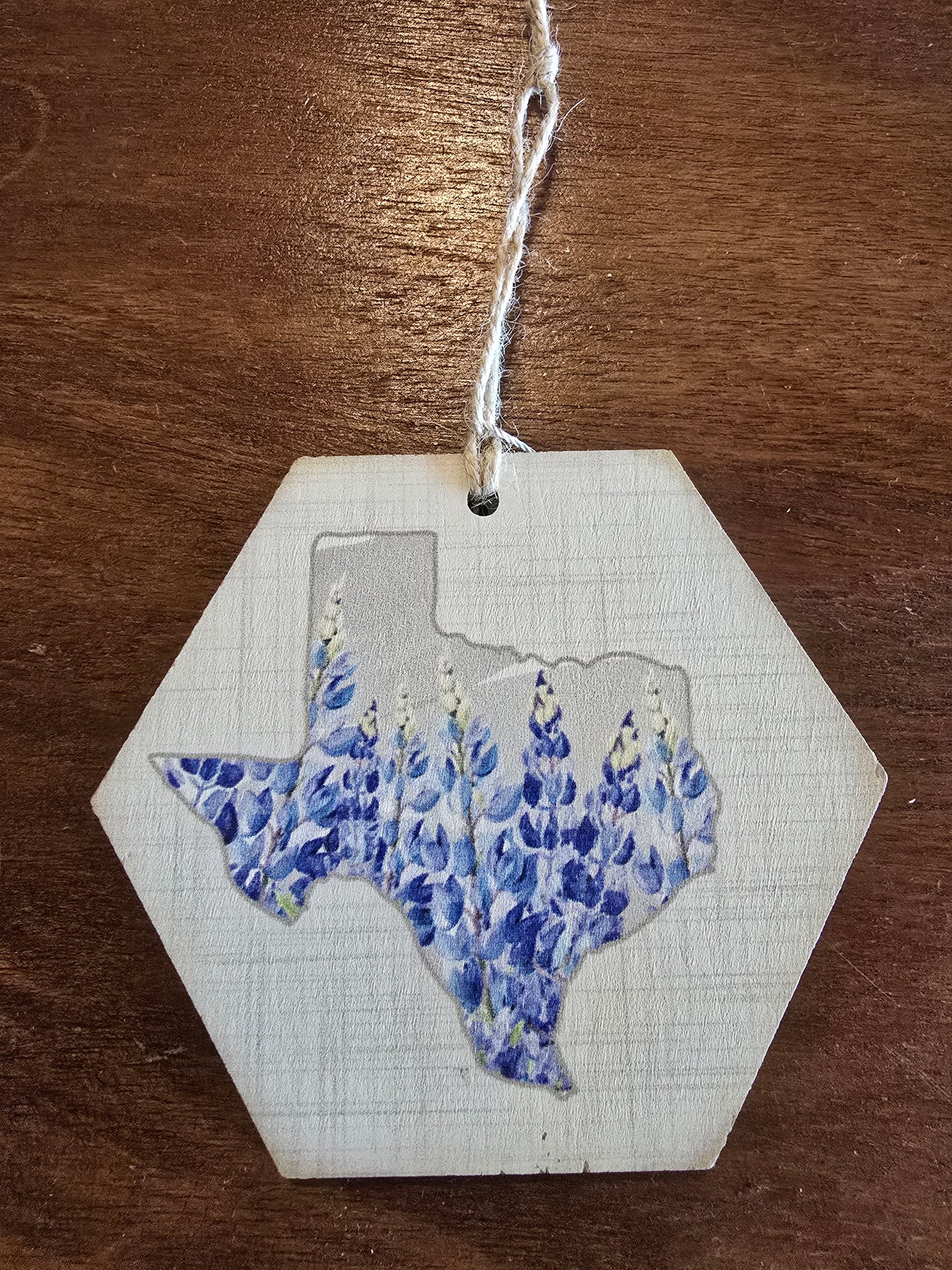 Wooden Bluebonnet Themed Ornament