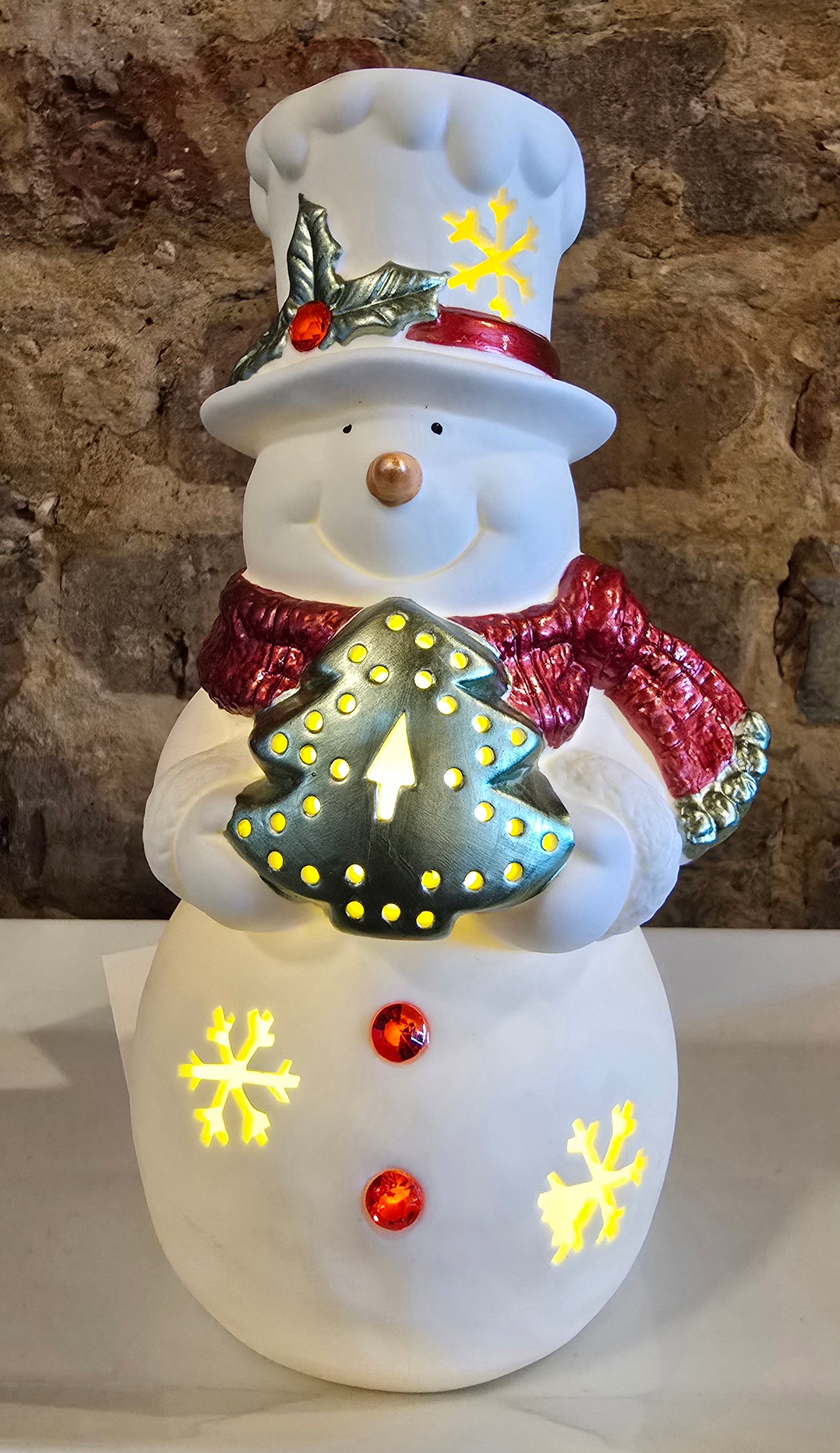 Ceramic Snowman with Light