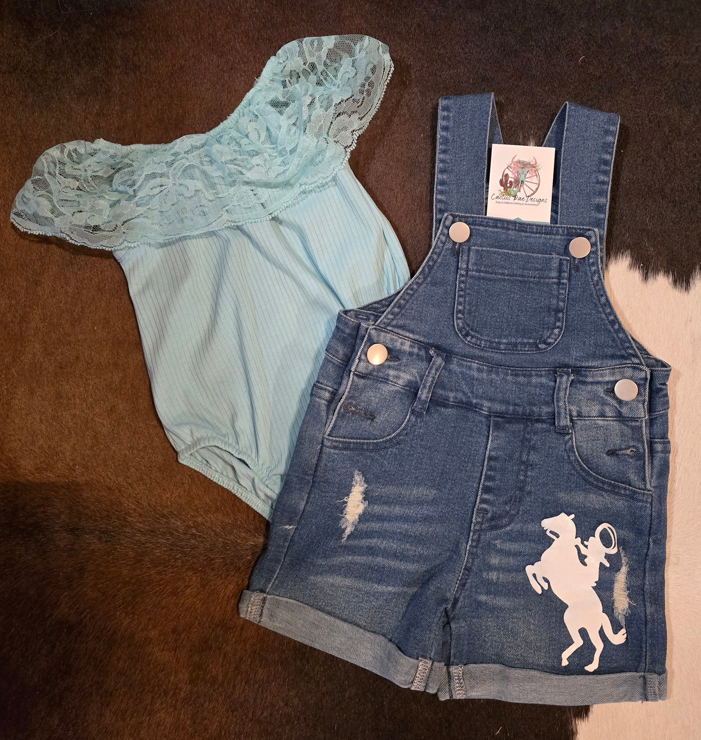 Raring Horse Denim Short Overalls