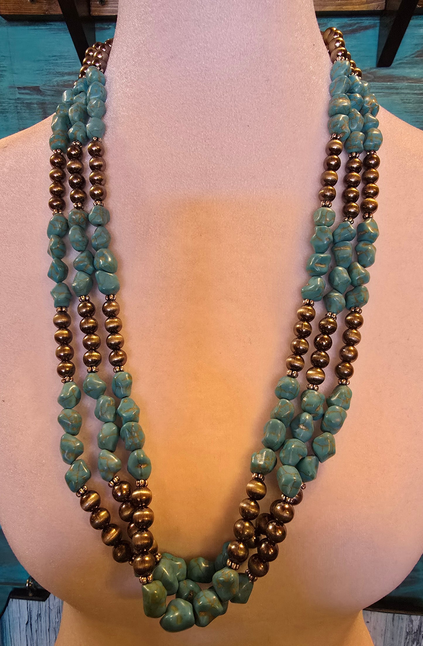 3 Strand Navaho Pearl & Turquoise Necklace