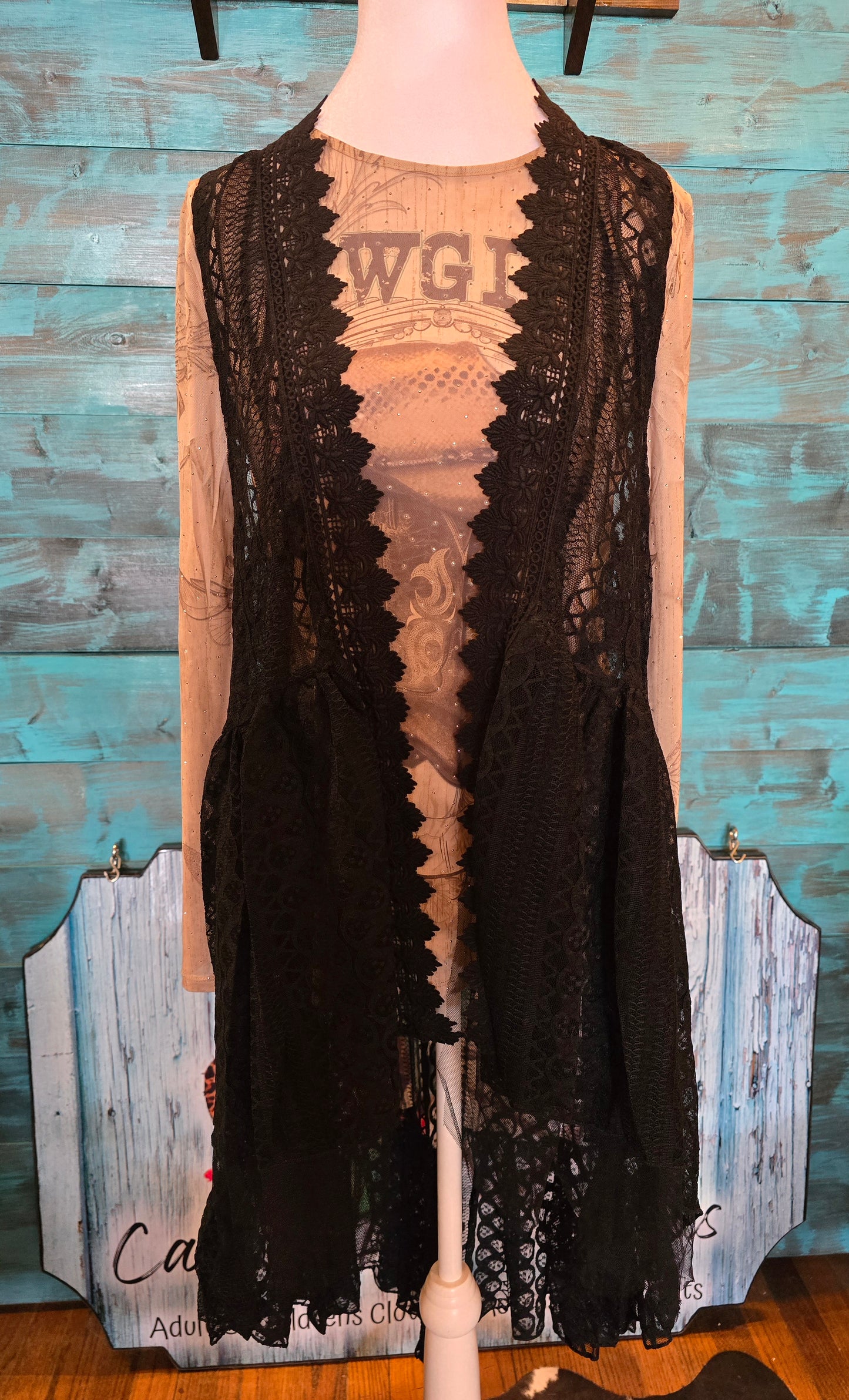 High Low All Lace Vest Black