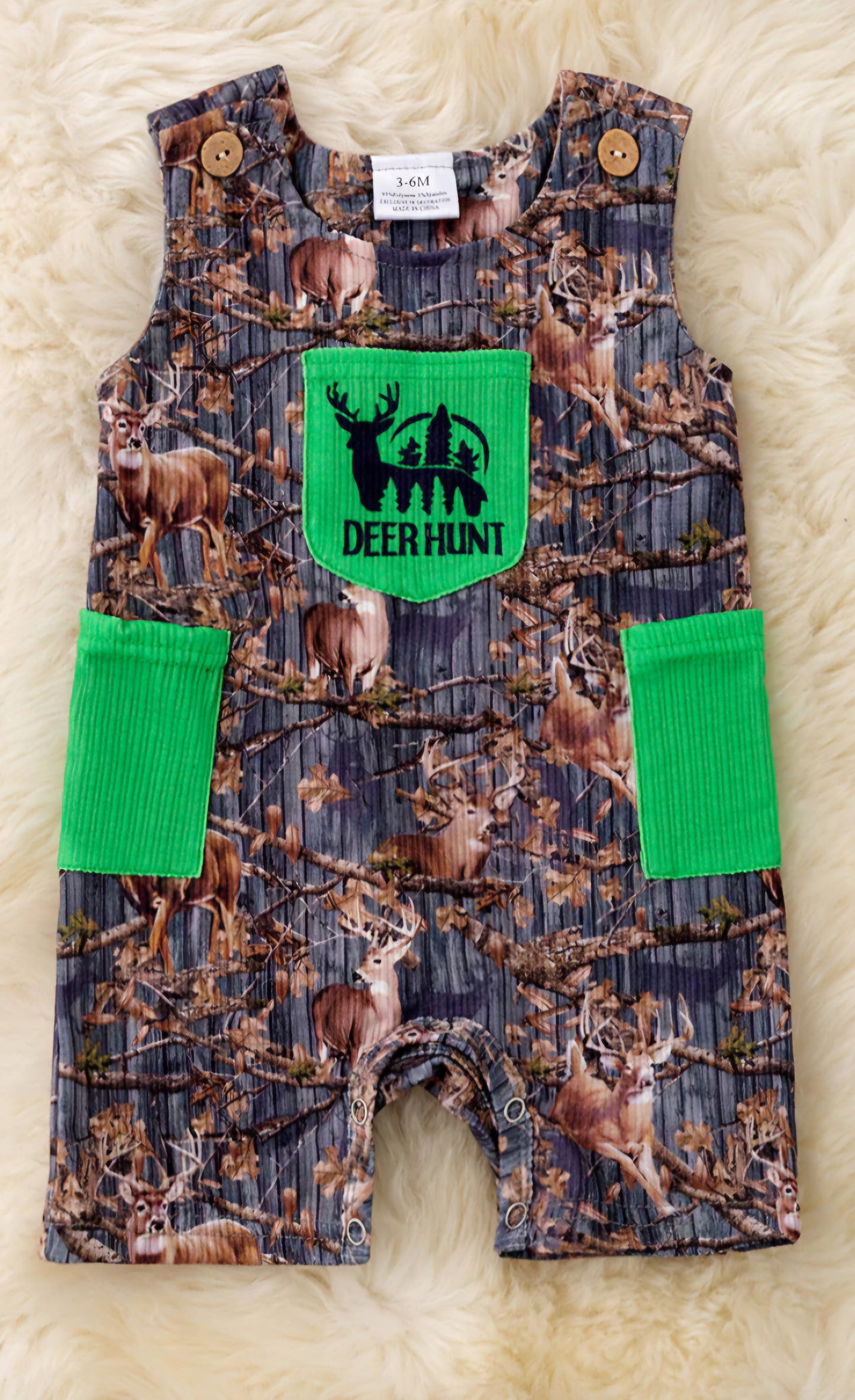 Deer Hunt" Side pocket boys baby romper