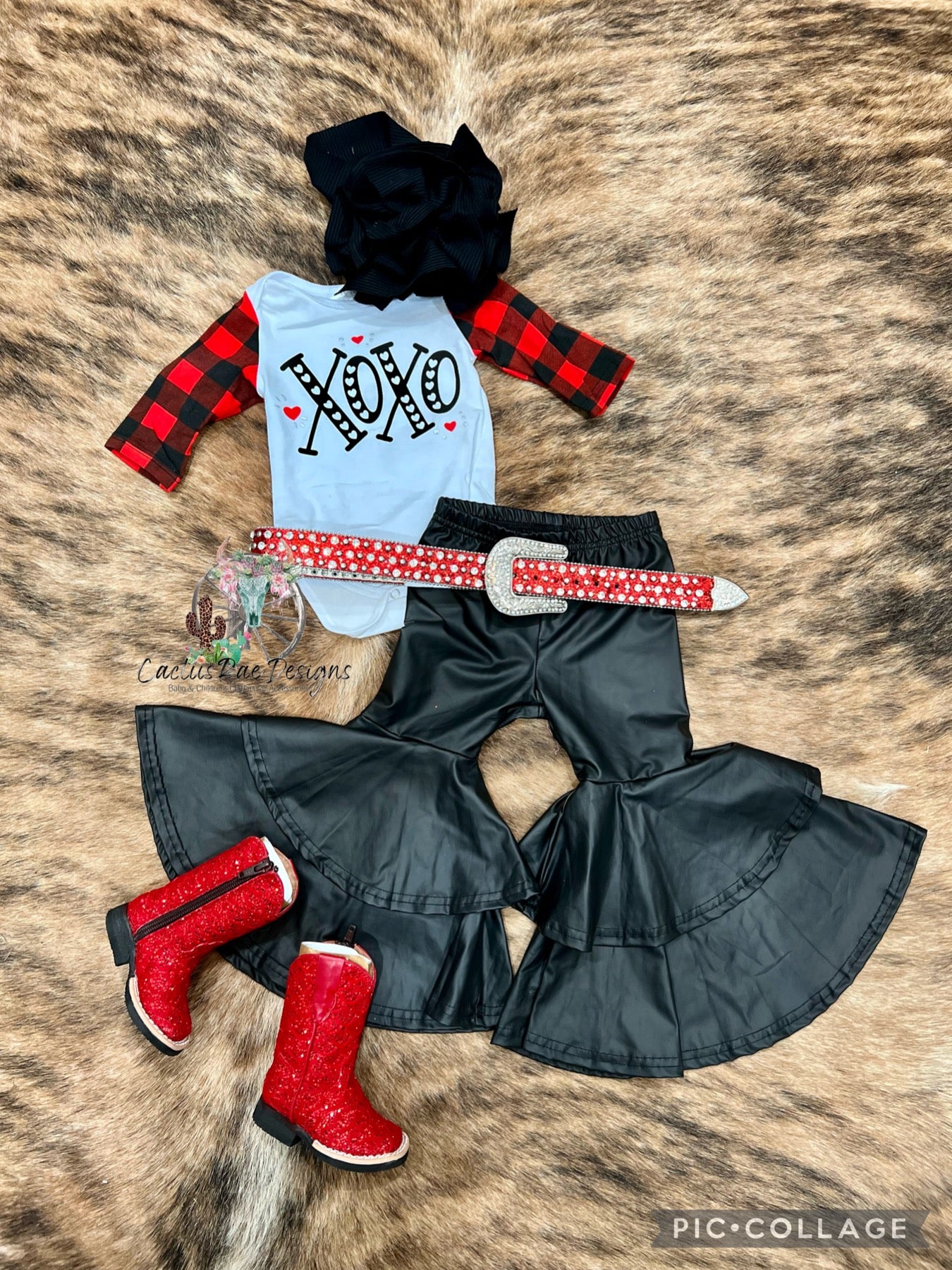 XoXo Plaid Sleeve Onesie