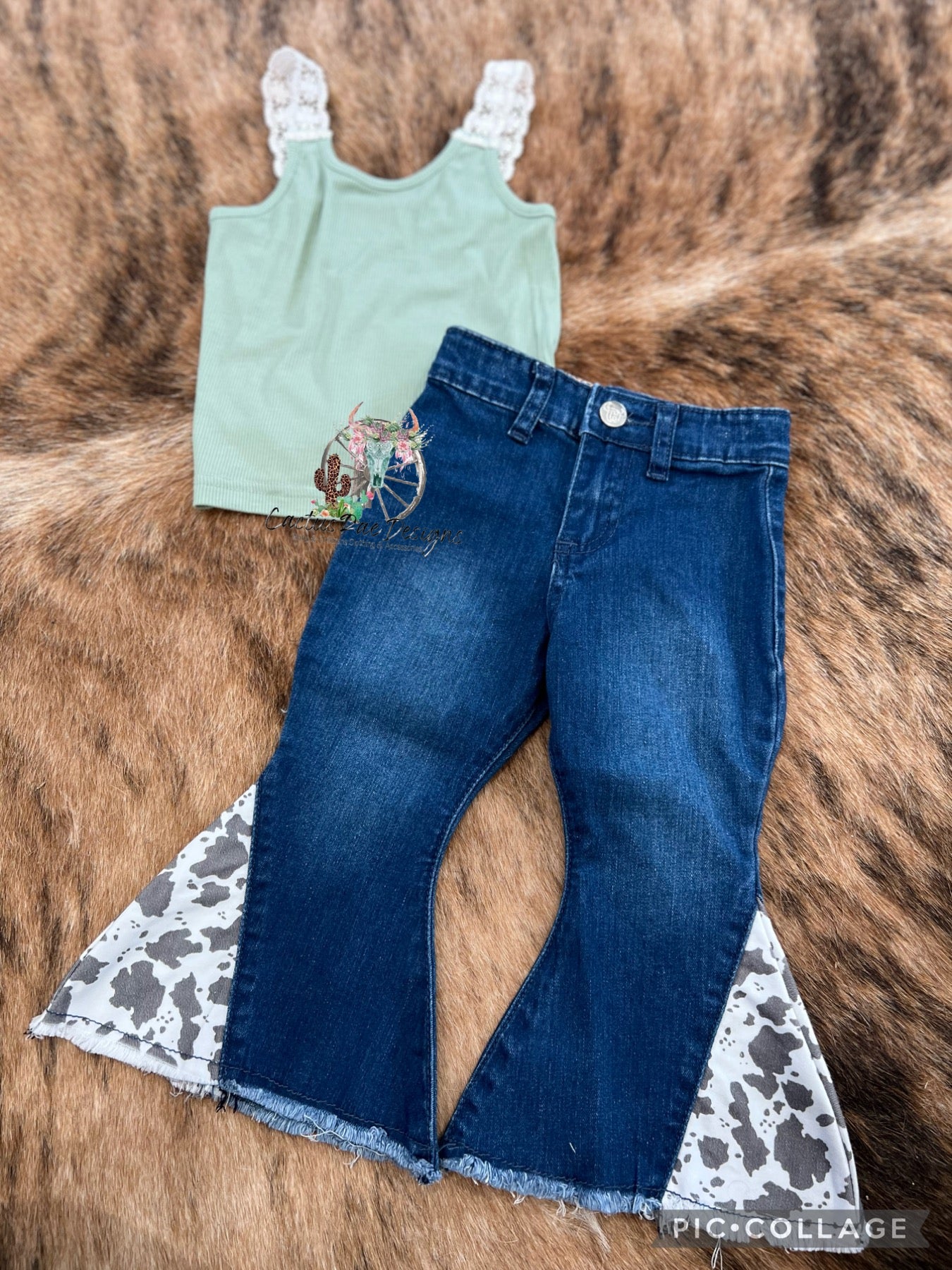 C/H Cow Print Bell Bottom Jean