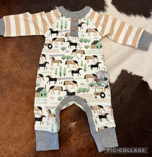 Horses Farm Boy Romper