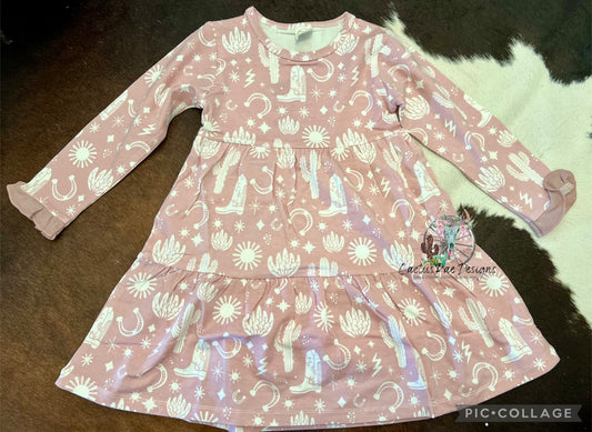 Wild West/Pink L/S Tiered Dress