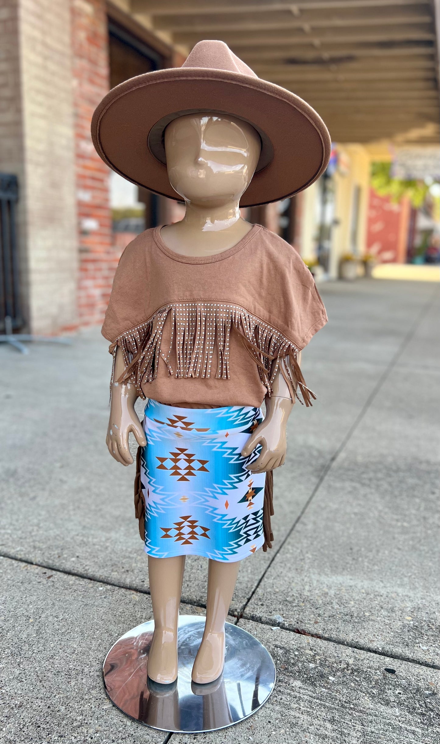 Girls Turquoise Aztec Fringe Skirt