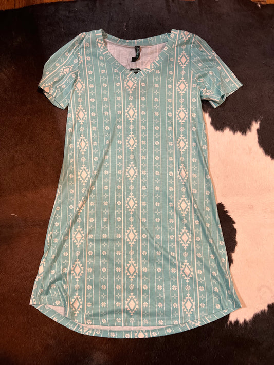 Walking In Turquoise Dress