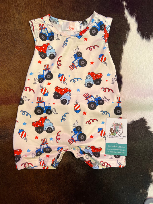 4Th Of July Shorty Tractor Romper