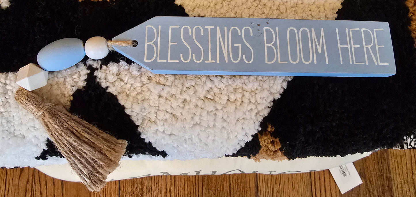 Blessings Bloom Here Wooden Sign with Tassel