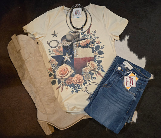 TEXAS TEE WITH STAR SEQUIN DESIGN