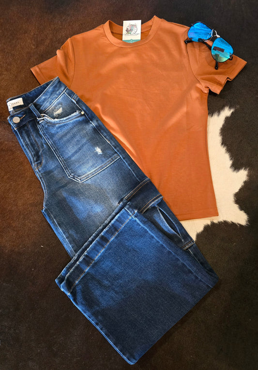 High Rise Crop Wide Leg Cargo Jeans