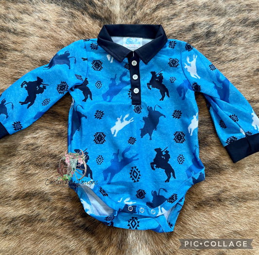 Cowboy LS Polo Onesie