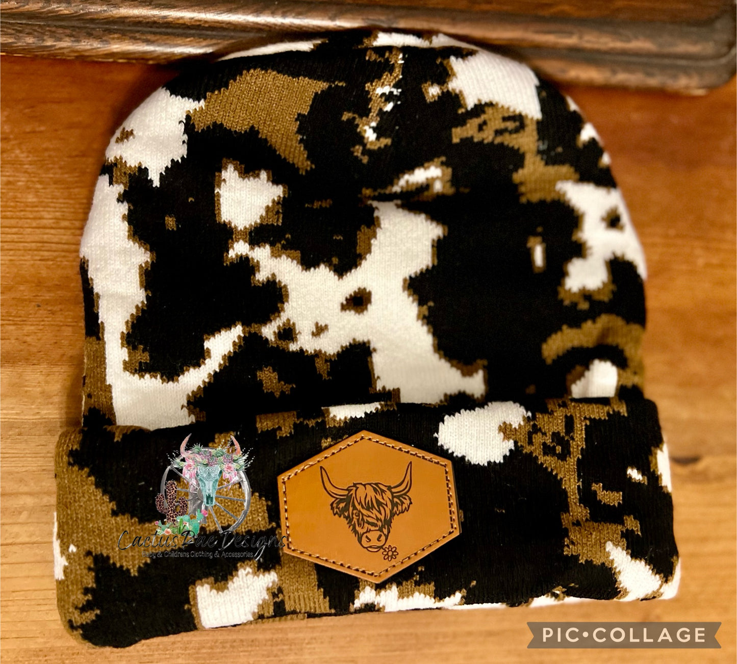 Cow Print Beanie with Highlander Patch
