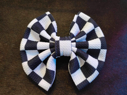 5" Clip Bow Black & White Checkered