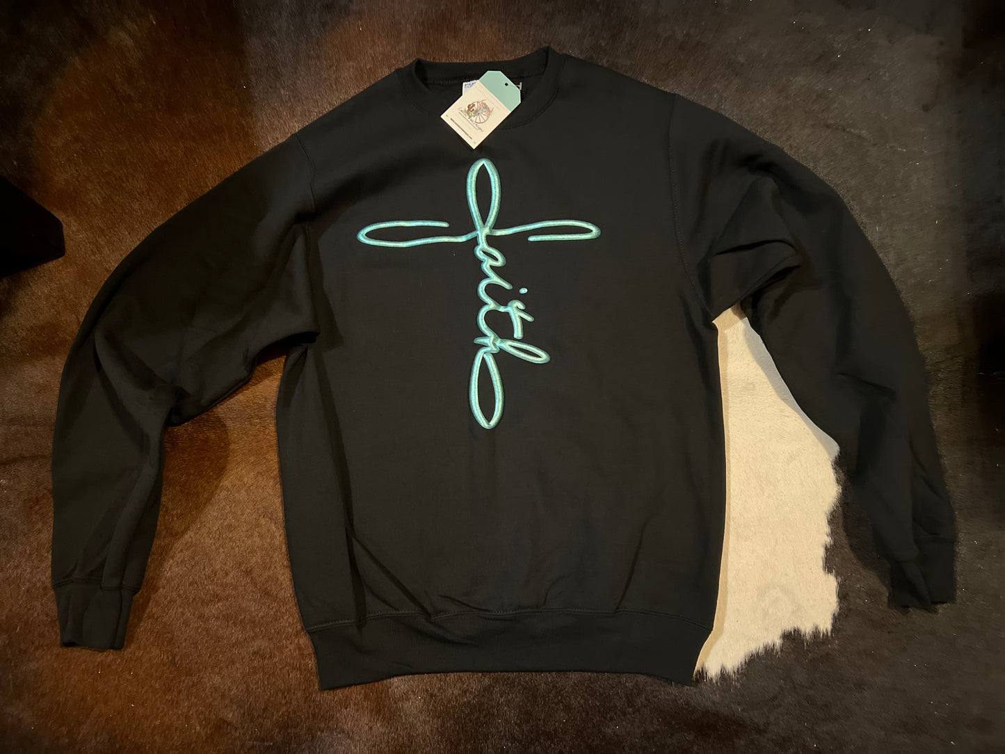 Faith Teal Metalic Puff Sweatshirt