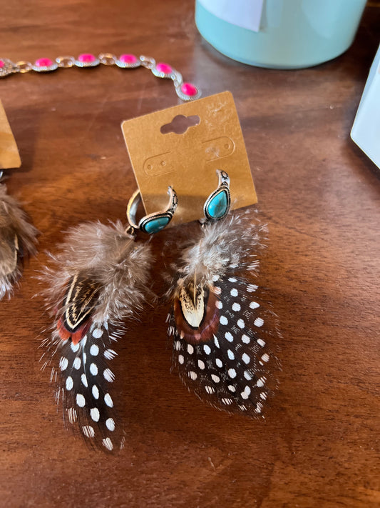 Feathered Turquoise Stone Earrings