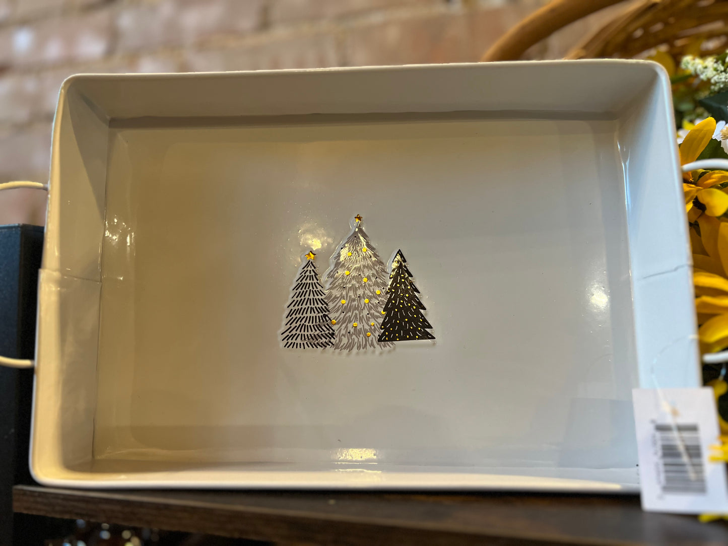 White Tray with Embossed Trees Accent