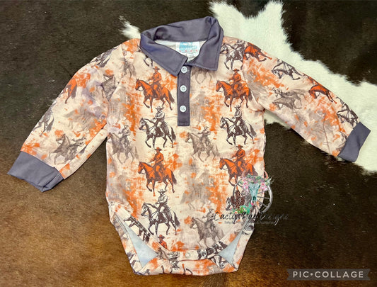 Traveling Cowboy L/S Polo Onesie