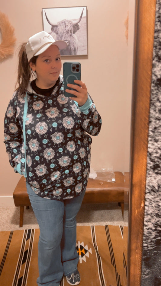 Turquoise Concho Hoodie with Pockets