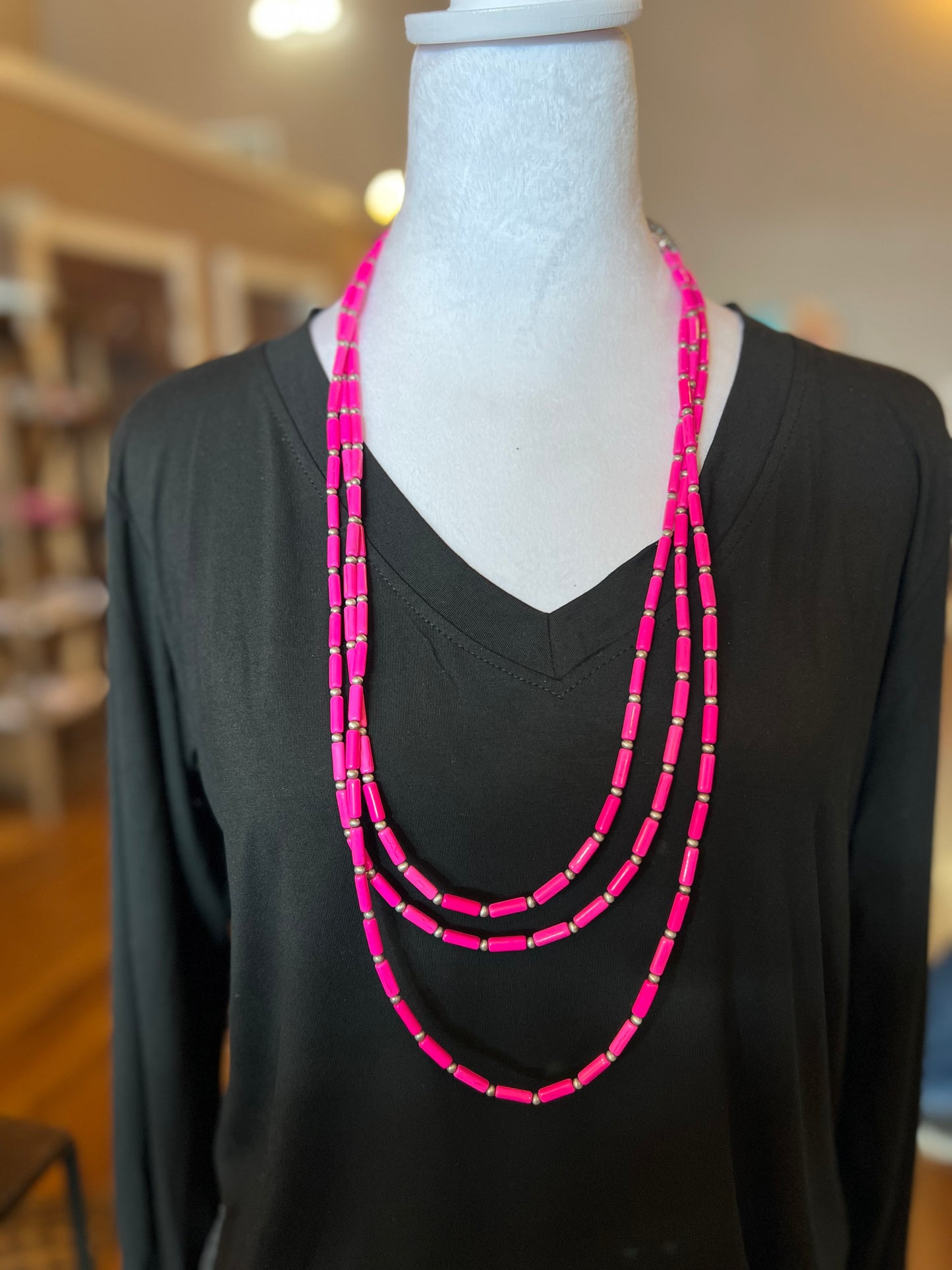 Layer Pink Stone Necklace