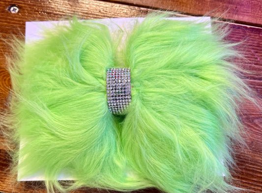 Grinch Fur Bow with Rhinestone