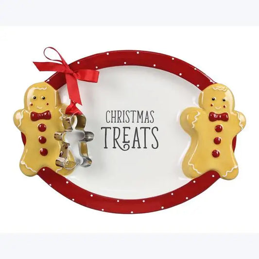 Ceramic Cocoa and Cookie Platter with Cutter Set Christmas