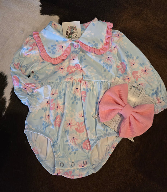 Pastel Floral Printed Bodysuit w/ long sleeve