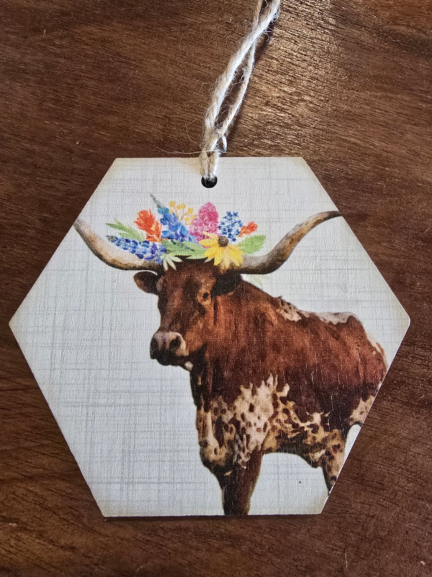 Wooden Bluebonnet Themed Ornament