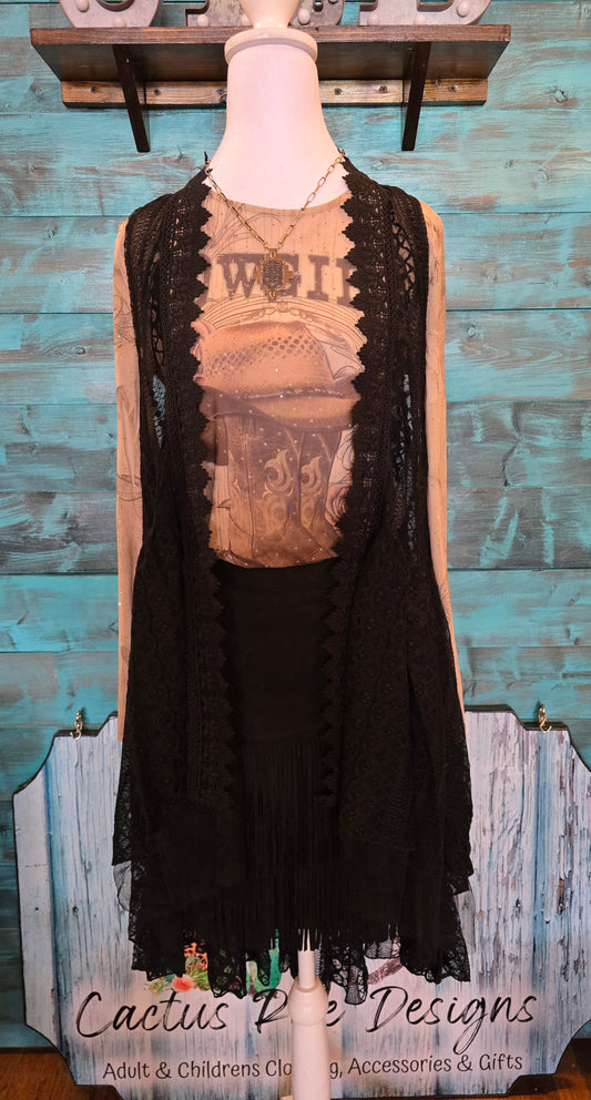 High Low All Lace Vest Black