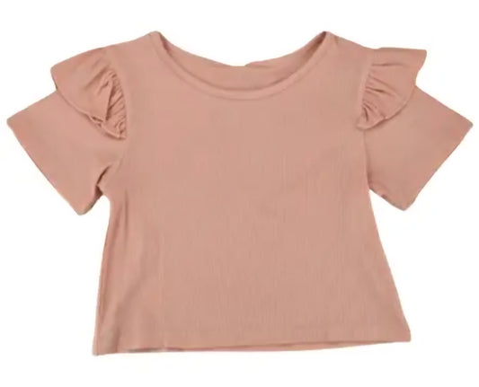 Ribbed Ruffle Sleeve Crop Top