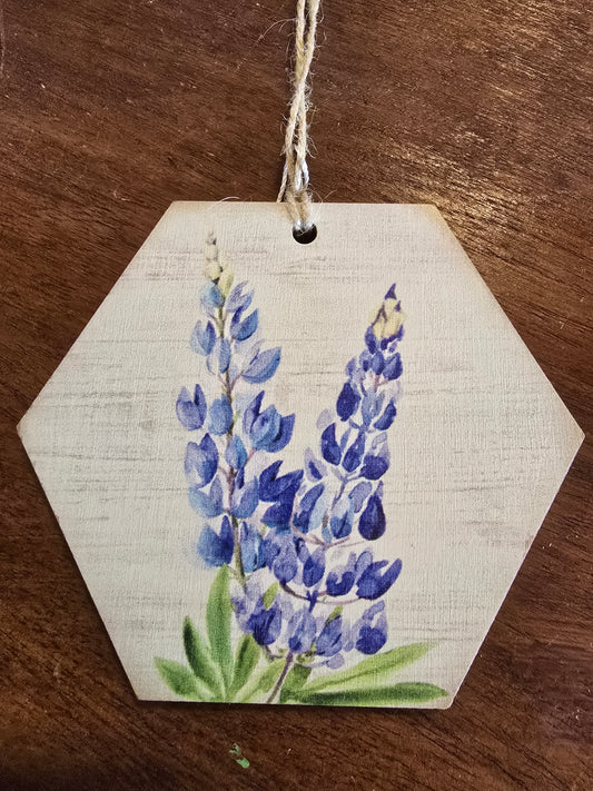 Wooden Bluebonnet Themed Ornament