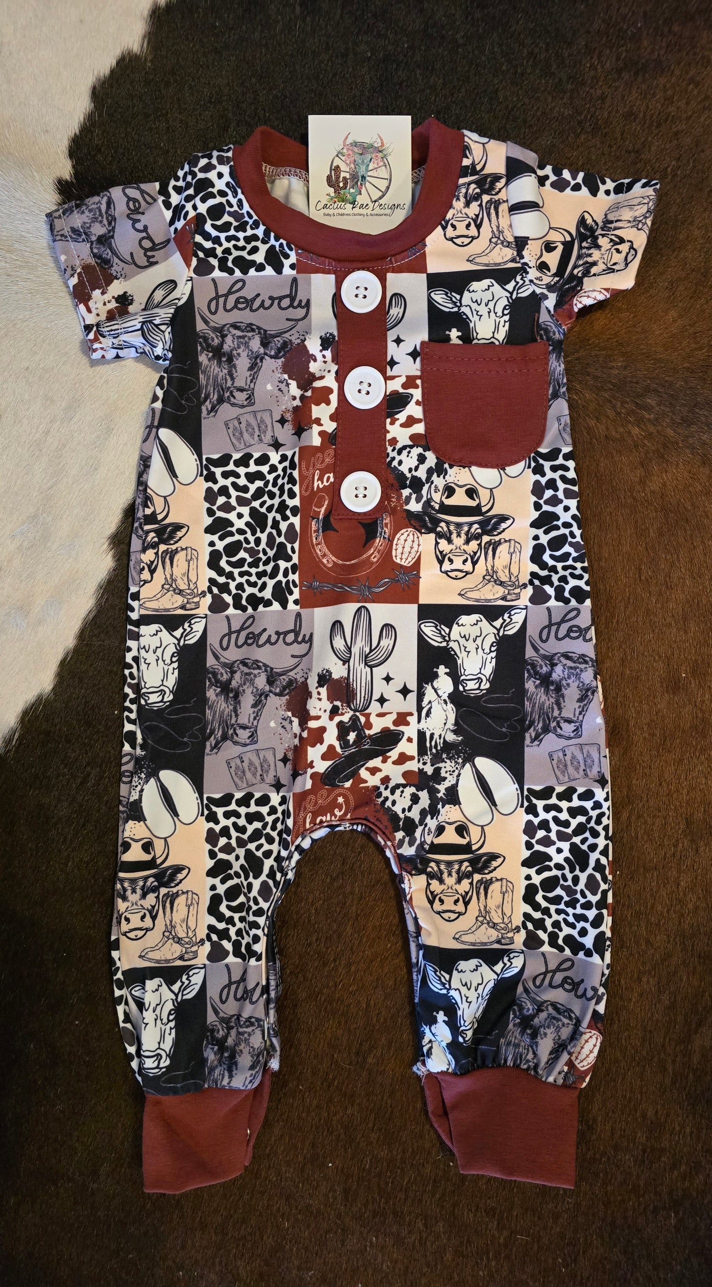 "Yee Haw" Multi-Printed Boys Western Romper with snaps