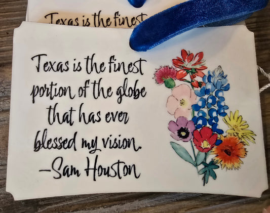 Sam Houston Quote and Texas Wildflower Beveled Ornament